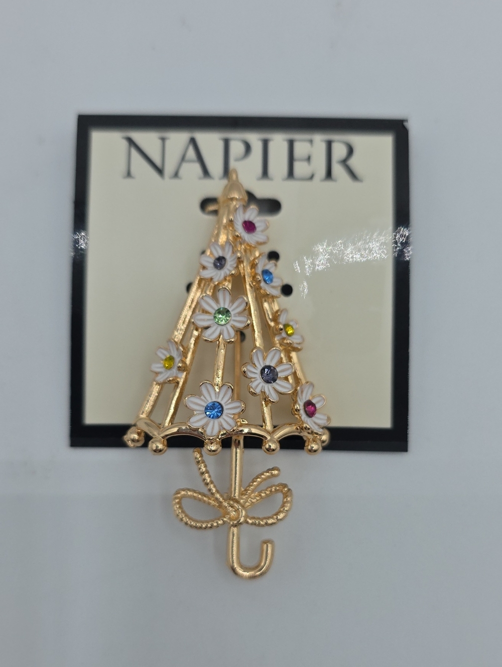 Napier Gold-tone Floral Umbrella Pin Broich with Multicolor Stones